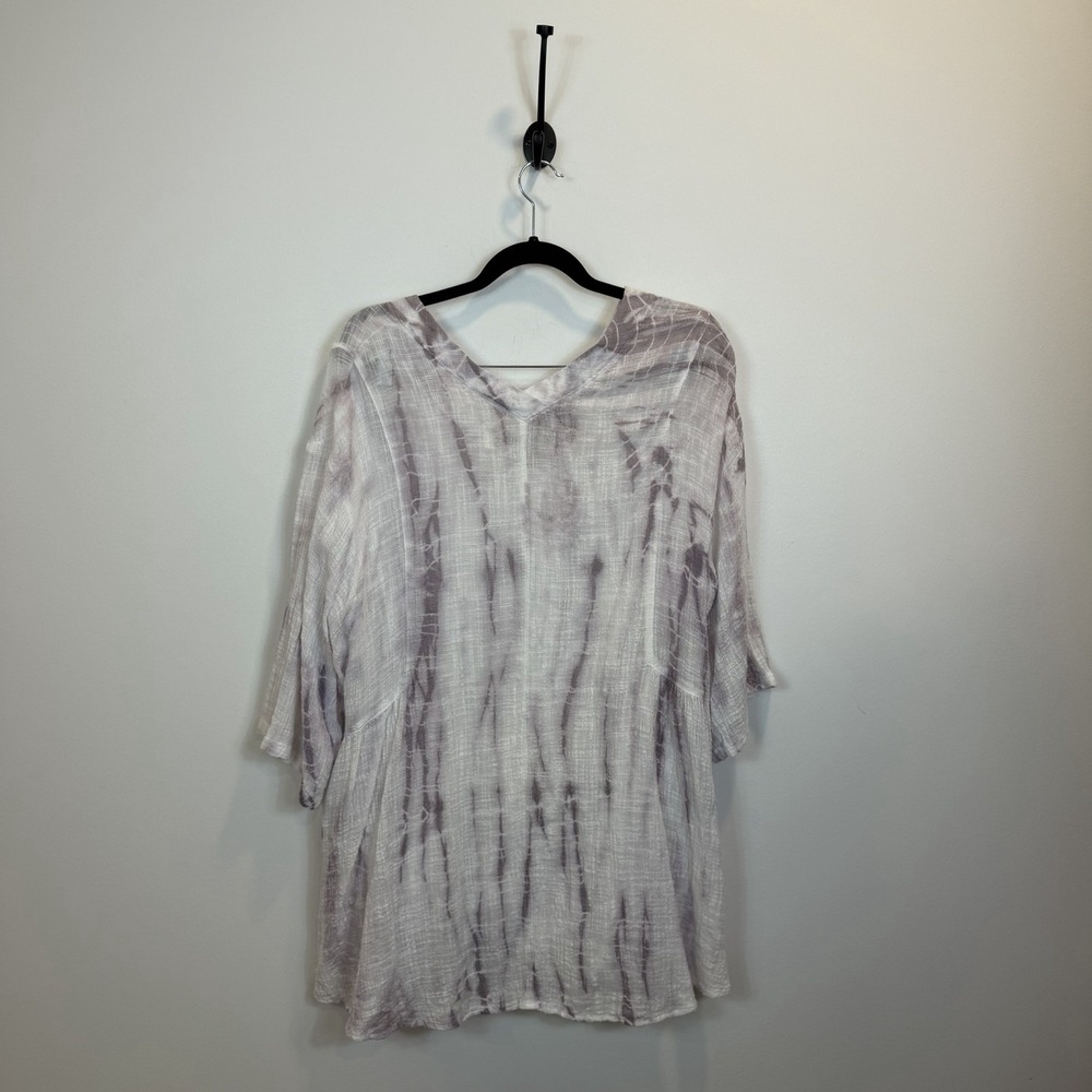 M. Rena Large Tie Dye Tunic Top Gauzy Lightweight Cotton Blend V-Neck - Picture 7 of 9